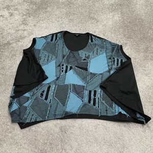 Kaktus Cold Shoulder Kimono Sleeve Tunic Blouse Womens Medium Black Blue Casual